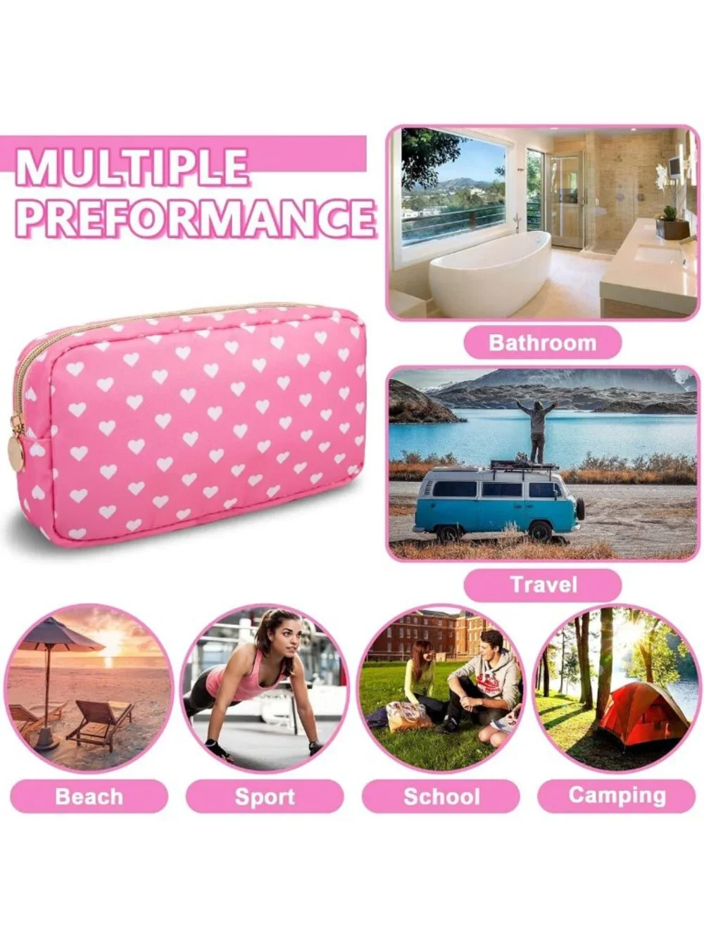 Cute Small Makeup Pouch for Purse, Waterproof Travel Toiletry Bag, Zippered